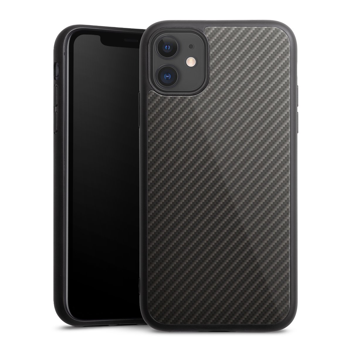 iPhone 11 Handy Gallery Case Handyhülle 9H Gehärtetes Glas Rückseite Hülle Metallic Look Carbon Muster Gallery Case