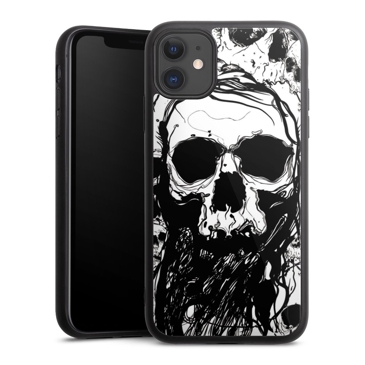 iPhone 11 Handy Gallery Case Handyhülle 9H Gehärtetes Glas Rückseite Hülle Totenkopf Halloween Gallery Case