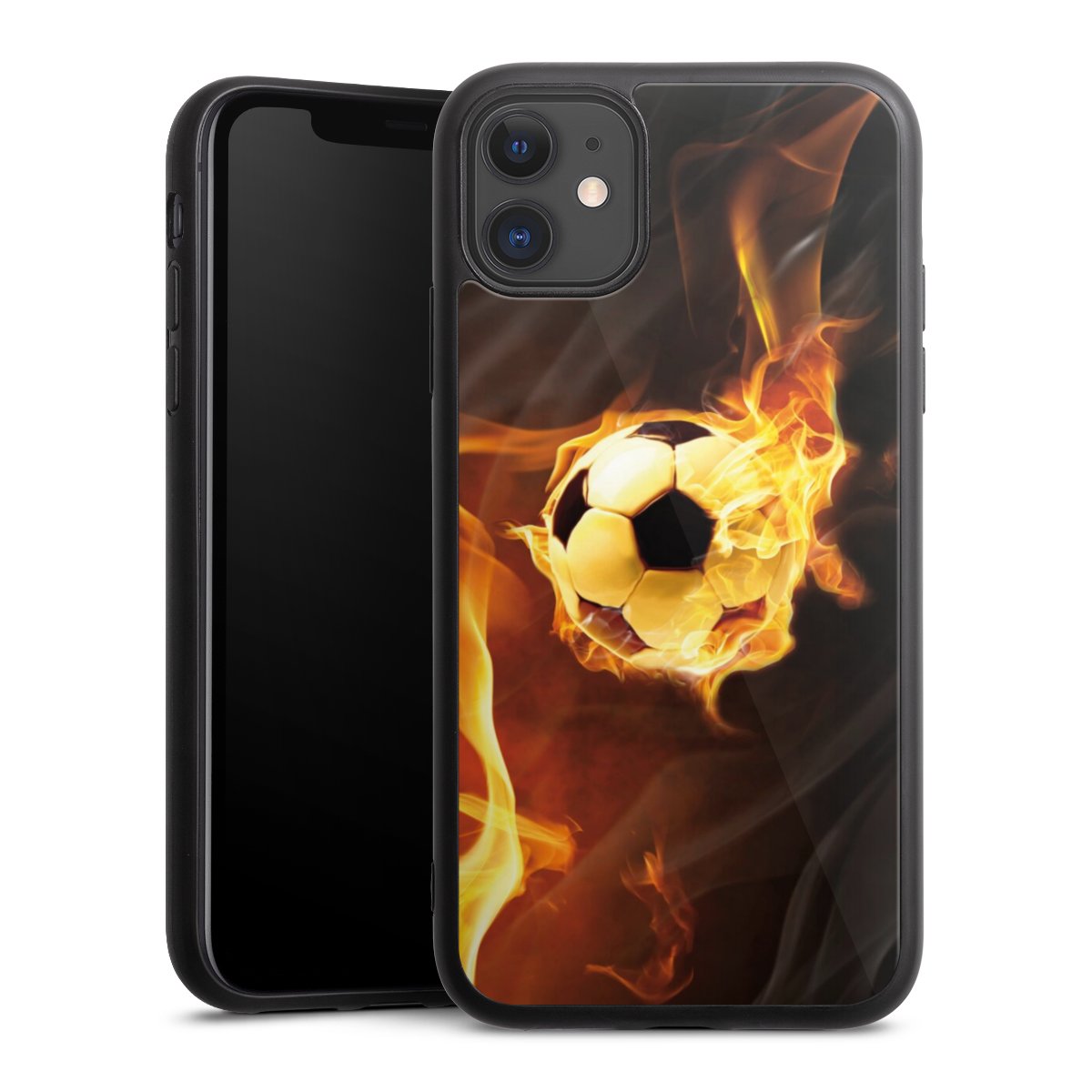 iPhone 11 Handy Gallery Case Handyhülle 9H Gehärtetes Glas Rückseite Hülle Ball Fire Soccer Gallery Case