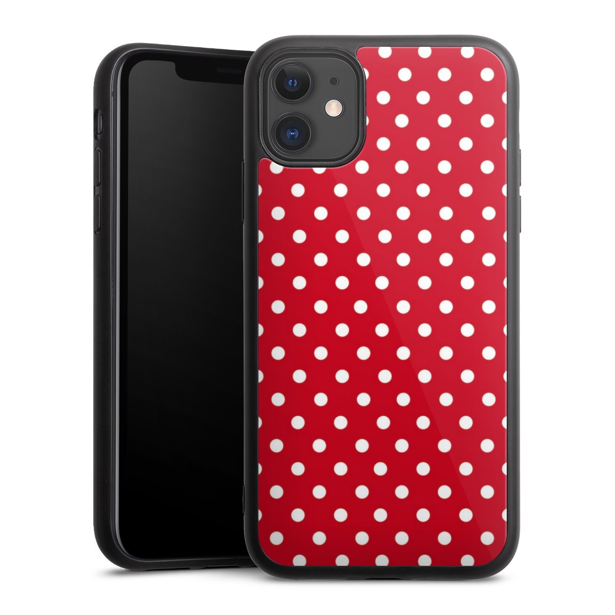 iPhone 11 Handy Gallery Case Handyhülle 9H Gehärtetes Glas Rückseite Hülle Points Polka Dots Retro Gallery Case