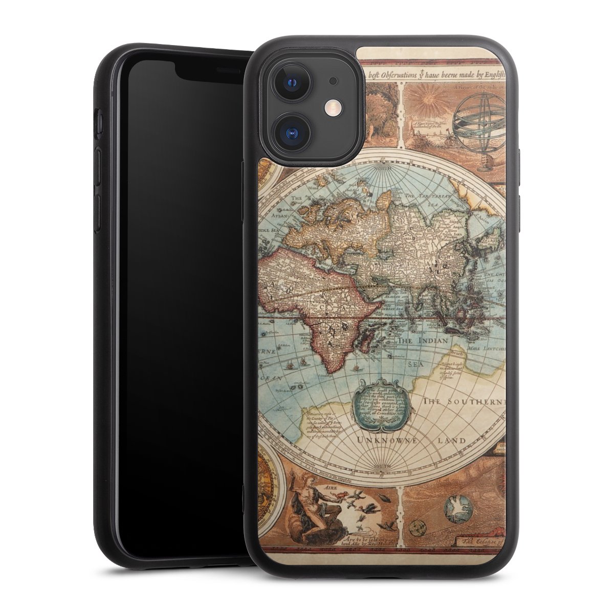 iPhone 11 Handy Gallery Case Handyhülle 9H Gehärtetes Glas Rückseite Hülle World Map Vintage Map Gallery Case