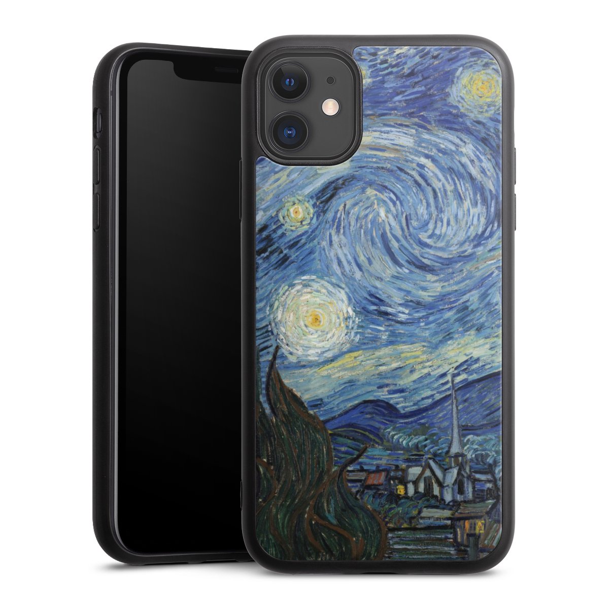 iPhone 11 Handy Gallery Case Handyhülle 9H Gehärtetes Glas Rückseite Hülle The Starry Night Kunst Vincent Van Gogh Gallery Case