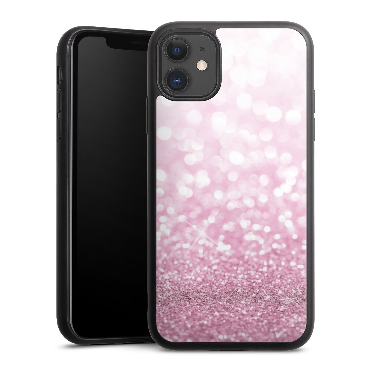 iPhone 11 Handy Gallery Case Handyhülle 9H Gehärtetes Glas Rückseite Hülle Glitzer Pink Shine Gallery Case