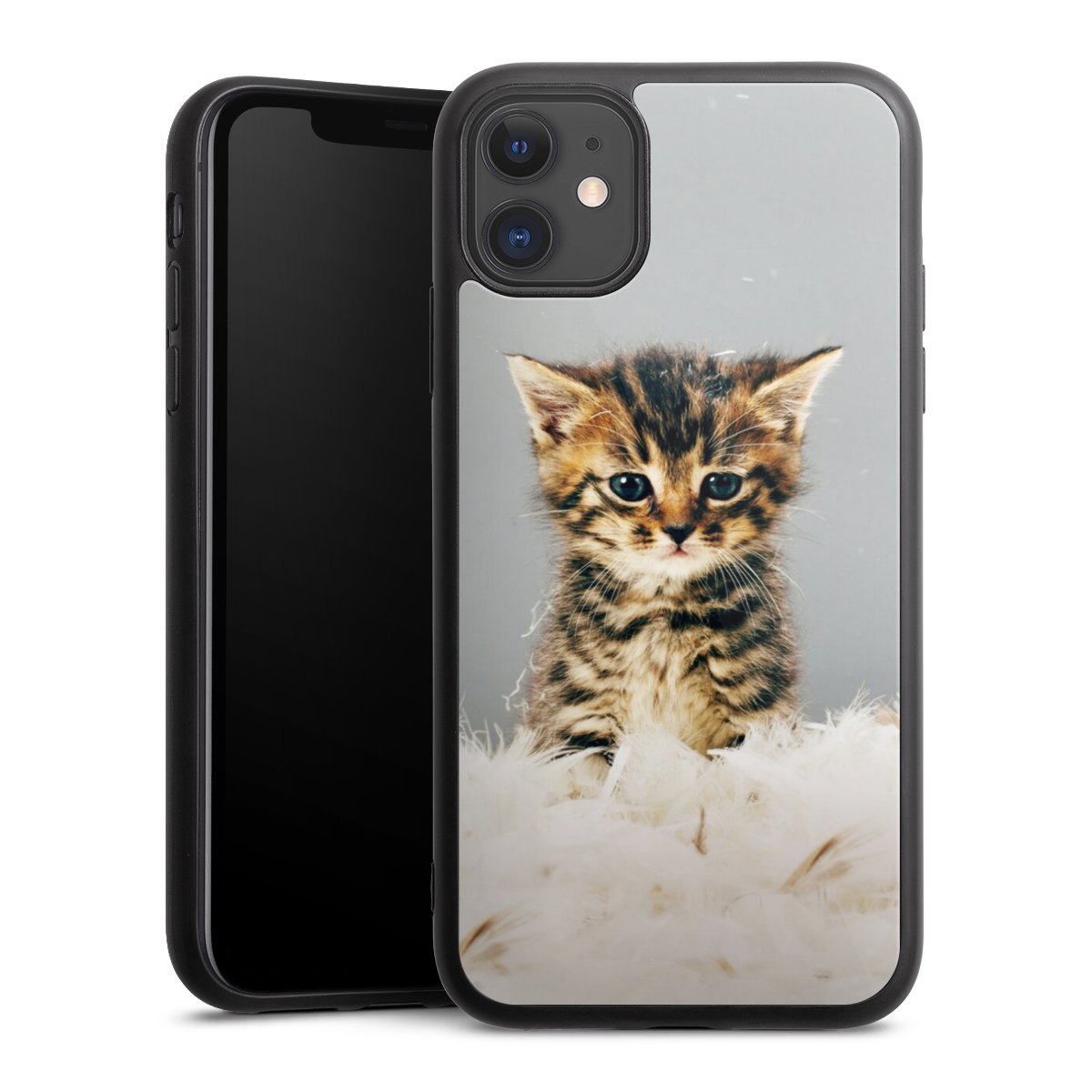 iPhone 11 Handy Gallery Case Handyhülle 9H Gehärtetes Glas Rückseite Hülle Cat Feather Pet Gallery Case