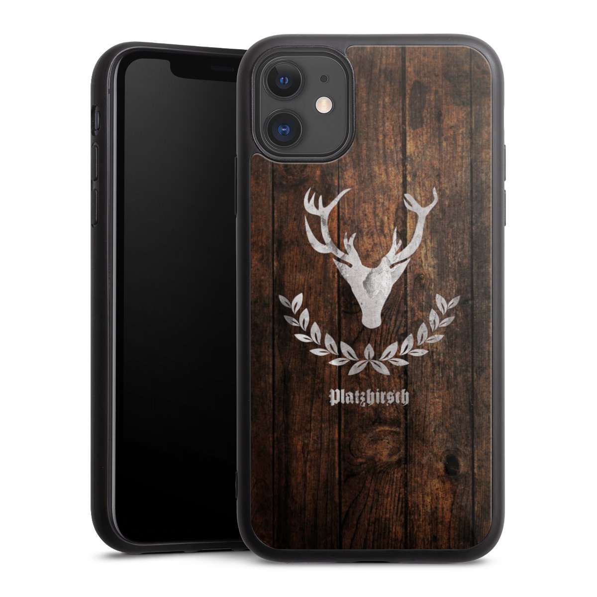 iPhone 11 Handy Gallery Case Handyhülle 9H Gehärtetes Glas Rückseite Hülle Deer Wood Wooden Look Gallery Case