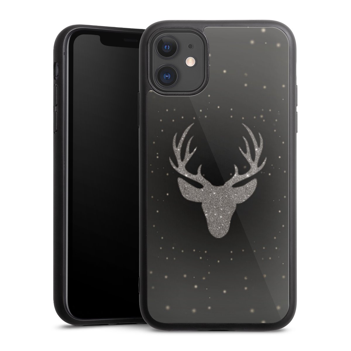 iPhone 11 Handy Gallery Case Handyhülle 9H Gehärtetes Glas Rückseite Hülle Winter Deer Glitzer Gallery Case