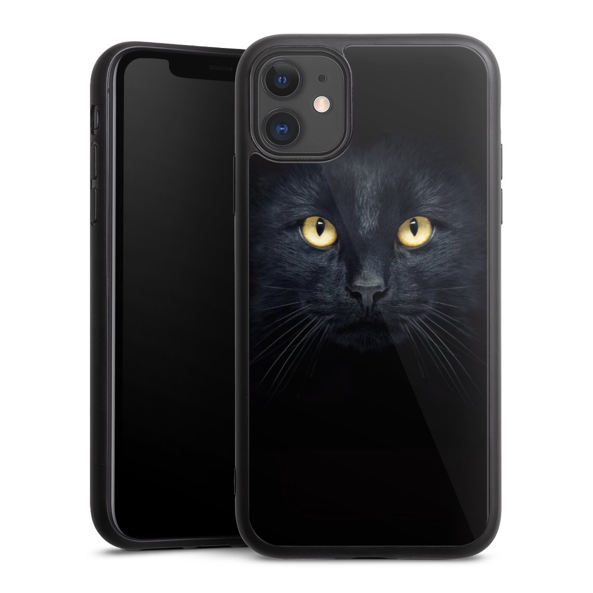 iPhone 11 Handy Gallery Case Handyhülle 9H Gehärtetes Glas Rückseite Hülle Eye Cat Black Gallery Case