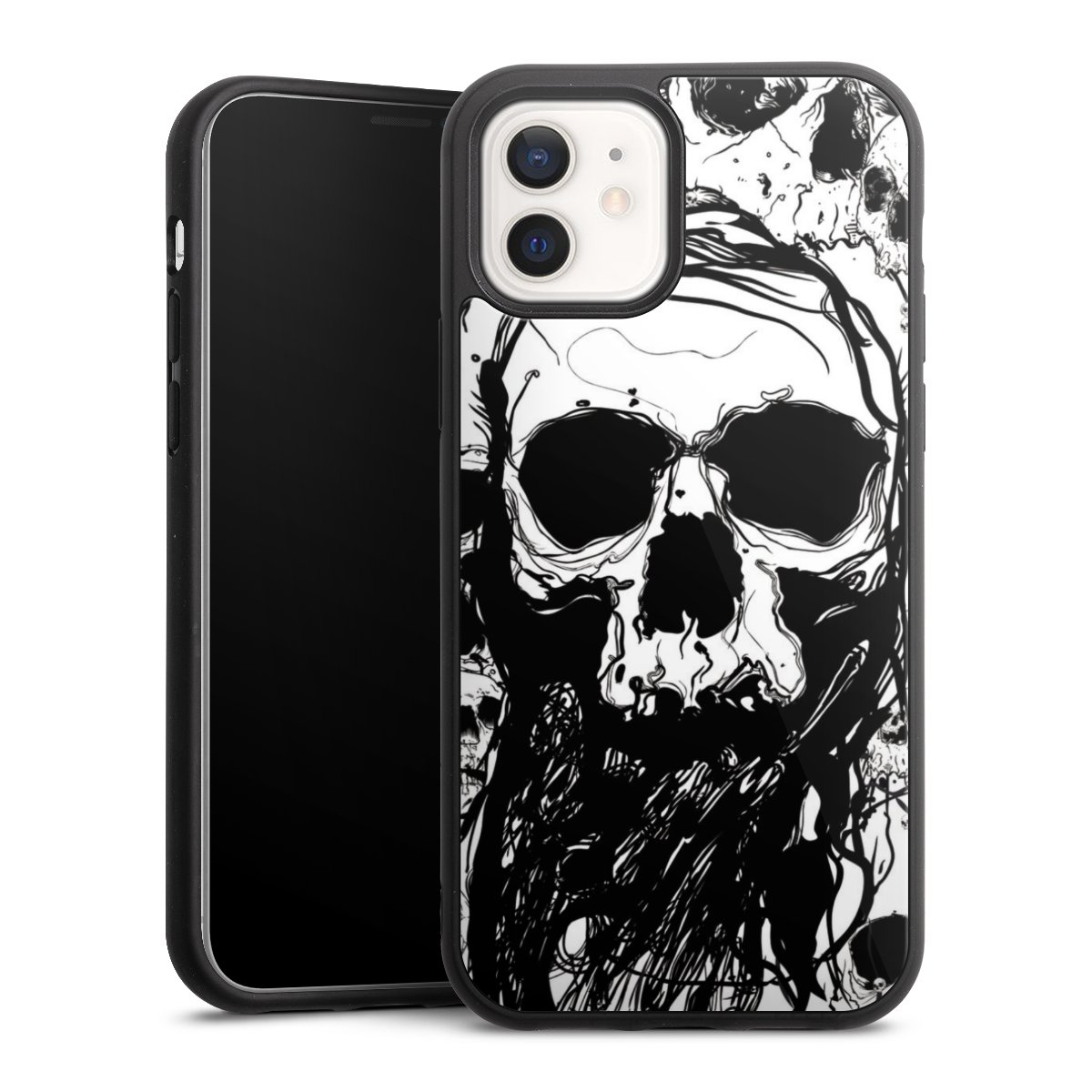 iPhone 12 Handy Gallery Case Handyhülle 9H Gehärtetes Glas Rückseite Hülle Totenkopf Halloween Gallery Case