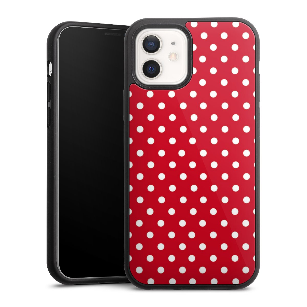 iPhone 12 Handy Gallery Case Handyhülle 9H Gehärtetes Glas Rückseite Hülle Points Polka Dots Retro Gallery Case