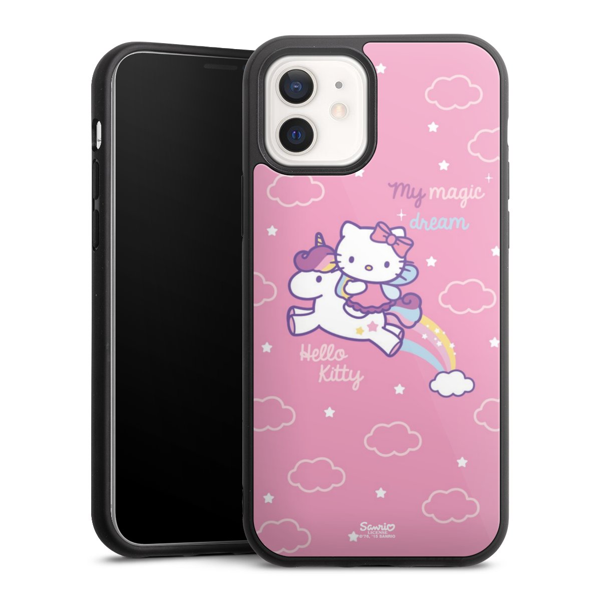 iPhone 12 Handy Gallery Case Handyhülle 9H Gehärtetes Glas Rückseite Hülle Einhorn Official Licensed Product Hello Kitty Gallery Case