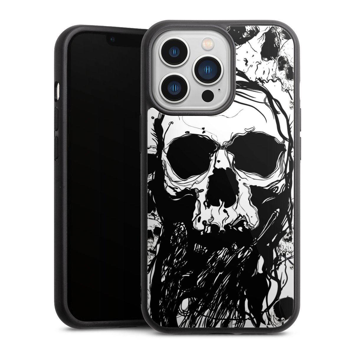 iPhone 13 Pro Handy Gallery Case Handyhülle 9H Gehärtetes Glas Rückseite Hülle Totenkopf Halloween Gallery Case