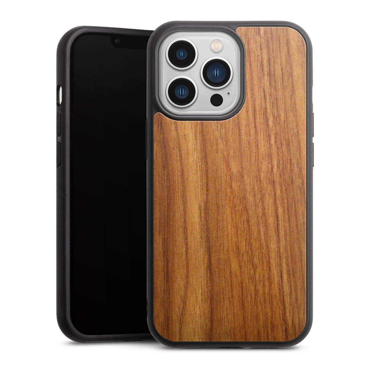 iPhone 13 Pro Handy Gallery Case Handyhülle 9H Gehärtetes Glas Rückseite Hülle Wood Larch Wooden Look Gallery Case