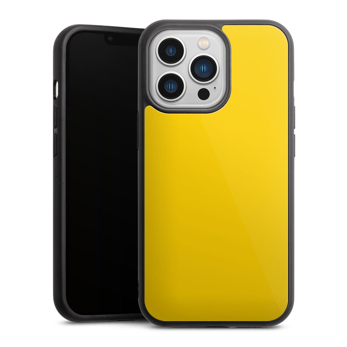 iPhone 13 Pro Handy Gallery Case Handyhülle 9H Gehärtetes Glas Rückseite Hülle Yellow Unicoloured Colour Gallery Case