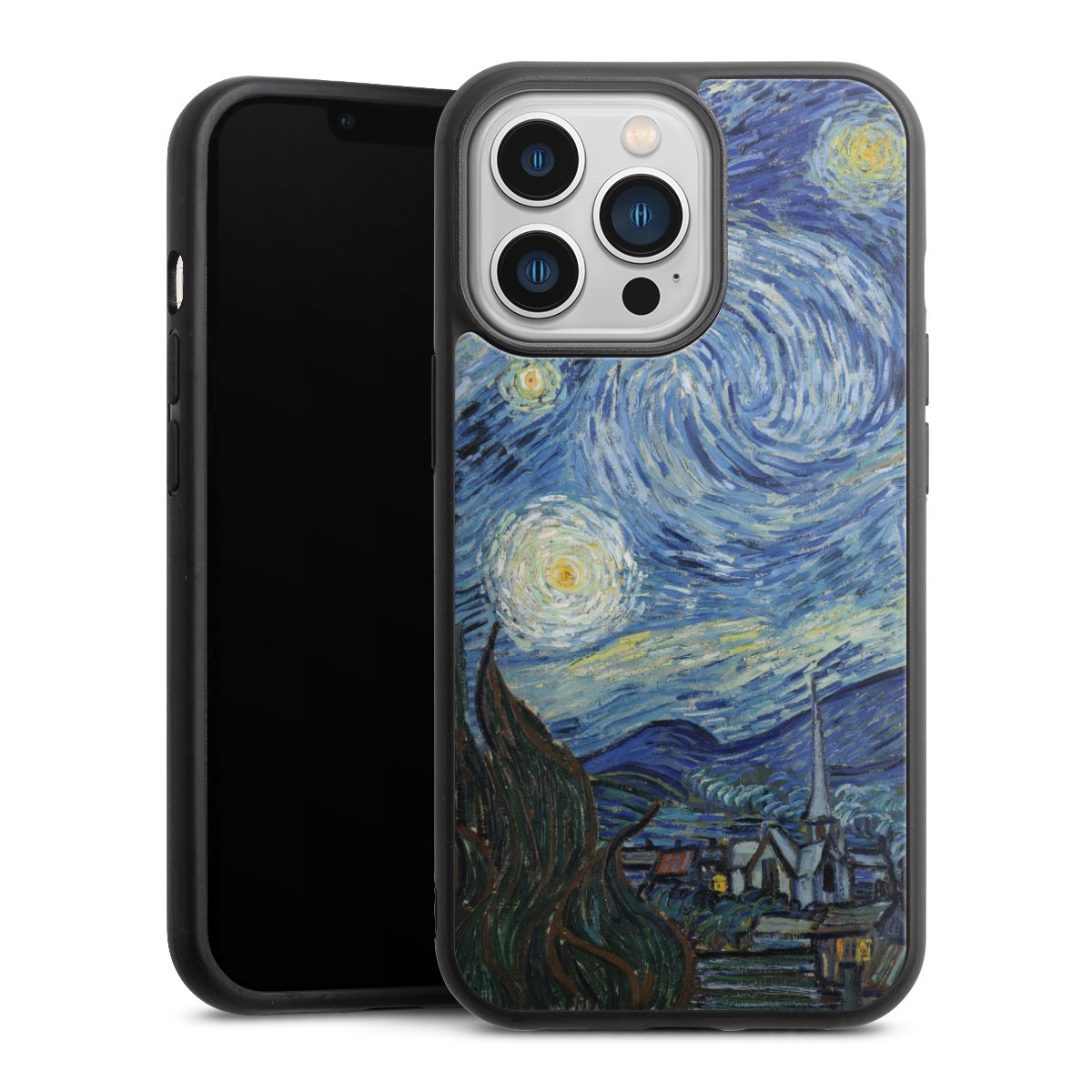 iPhone 13 Pro Handy Gallery Case Handyhülle 9H Gehärtetes Glas Rückseite Hülle The Starry Night Kunst Vincent Van Gogh Gallery Case