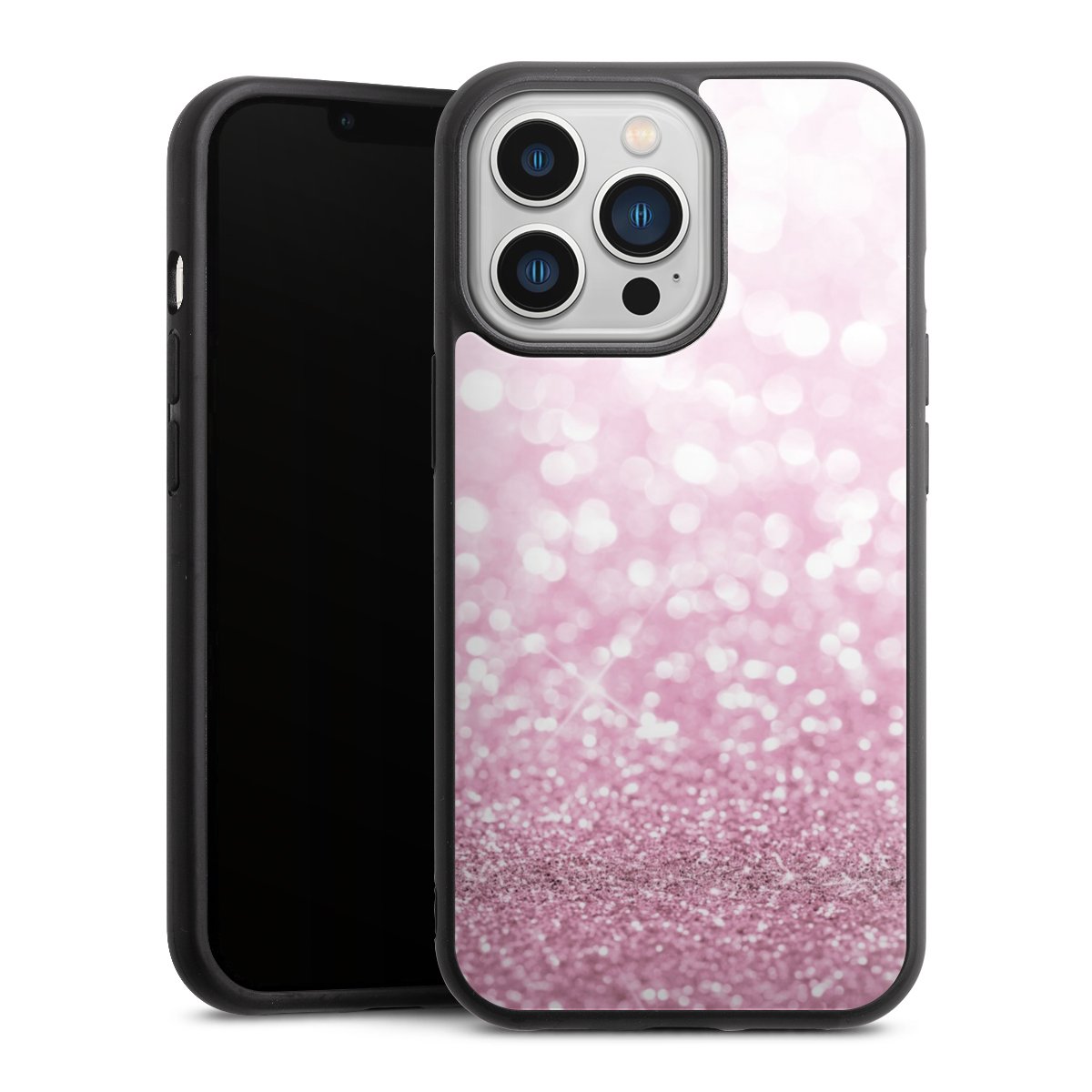 iPhone 13 Pro Handy Gallery Case Handyhülle 9H Gehärtetes Glas Rückseite Hülle Glitzer Pink Shine Gallery Case