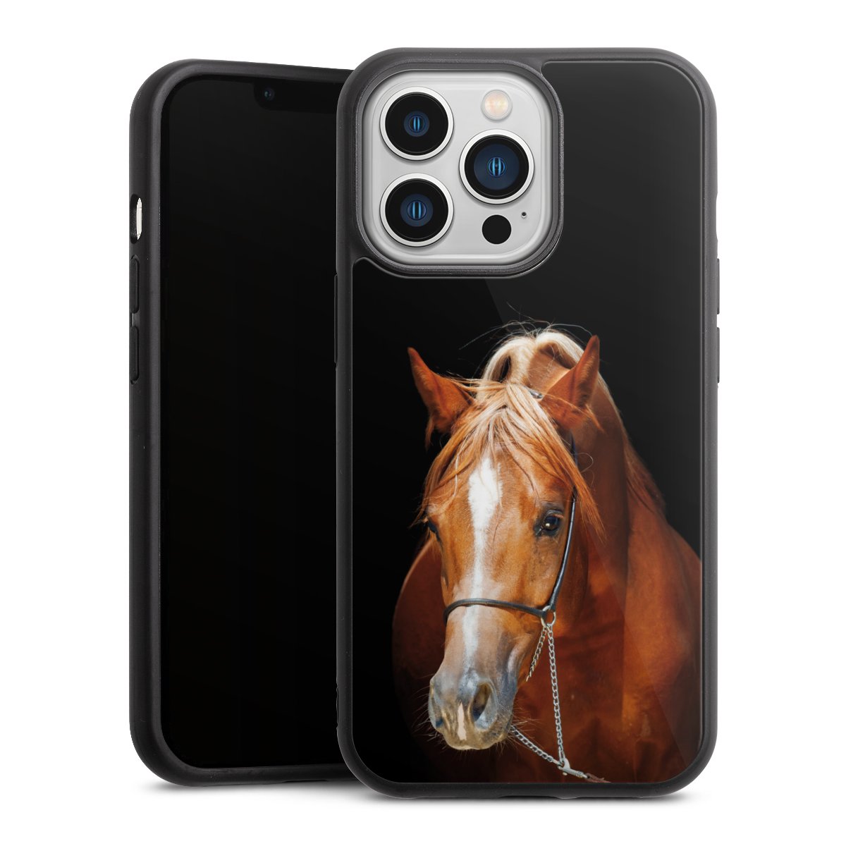 iPhone 13 Pro Handy Gallery Case Handyhülle 9H Gehärtetes Glas Rückseite Hülle Mare Horse Hobby Gallery Case