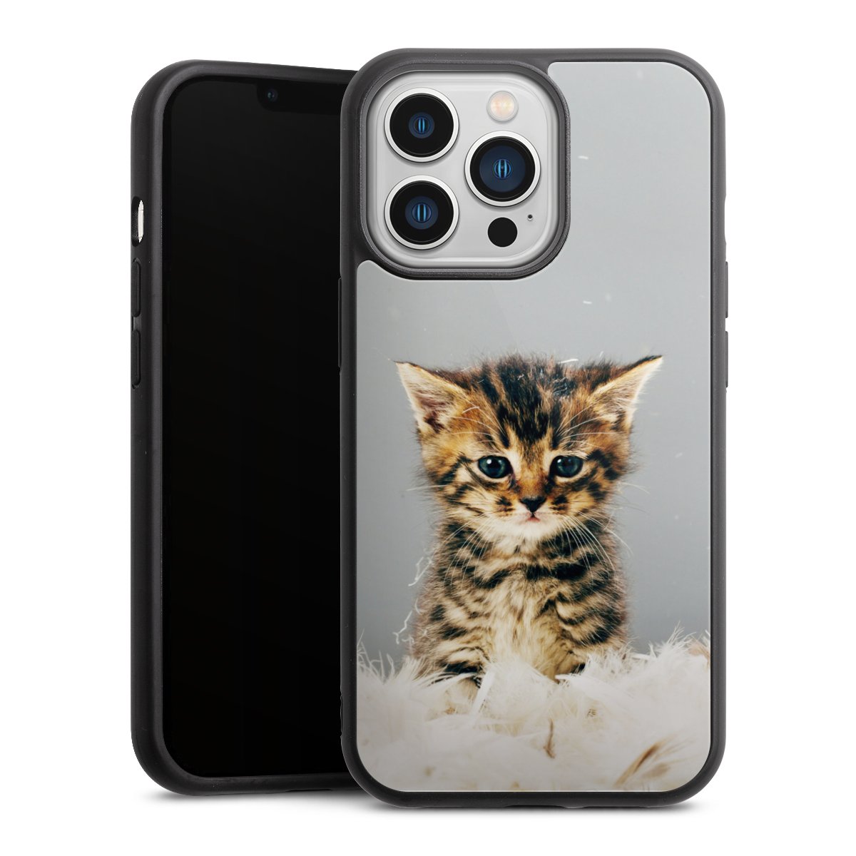 iPhone 13 Pro Handy Gallery Case Handyhülle 9H Gehärtetes Glas Rückseite Hülle Cat Feather Pet Gallery Case