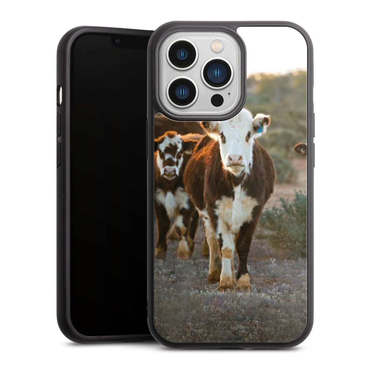 iPhone 13 Pro Handy Gallery Case Handyhülle 9H Gehärtetes Glas Rückseite Hülle Cow Farmer Calf Gallery Case