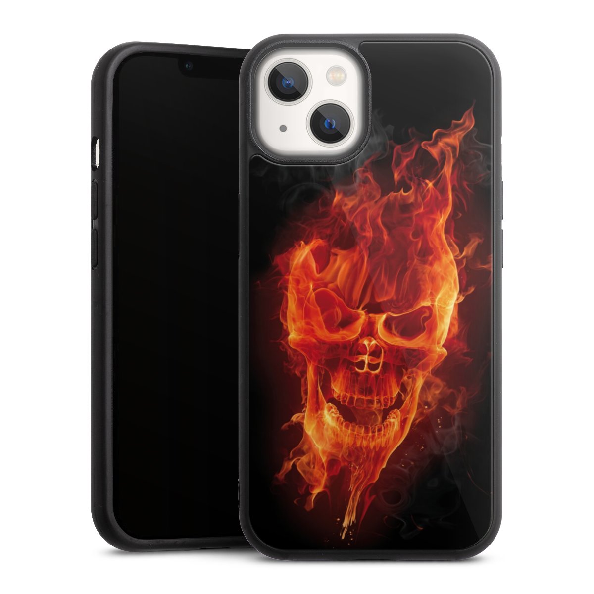 iPhone 13 Handy Gallery Case Handyhülle 9H Gehärtetes Glas Rückseite Hülle Totenkopf Skull Fire Gallery Case