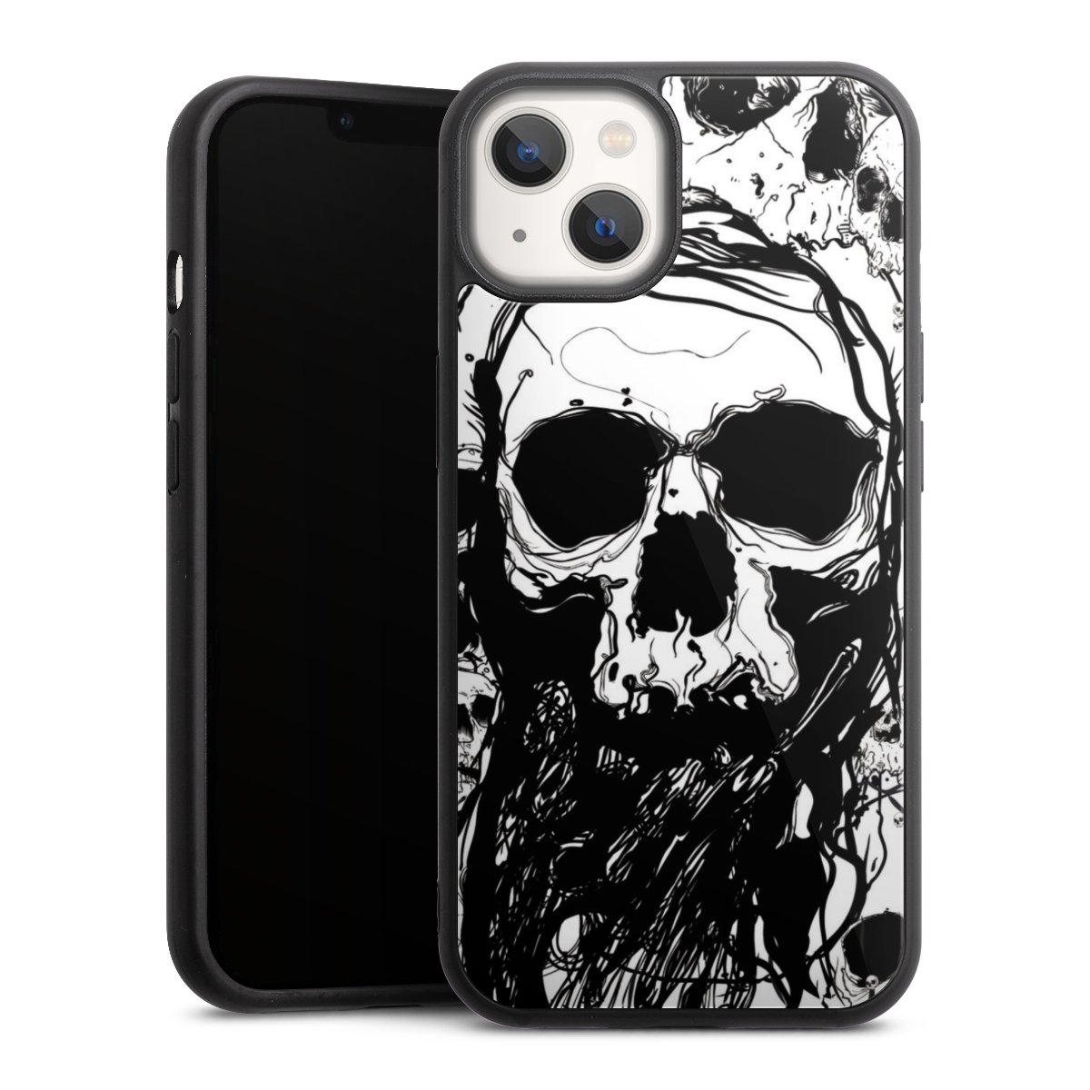 iPhone 13 Handy Gallery Case Handyhülle 9H Gehärtetes Glas Rückseite Hülle Totenkopf Halloween Gallery Case