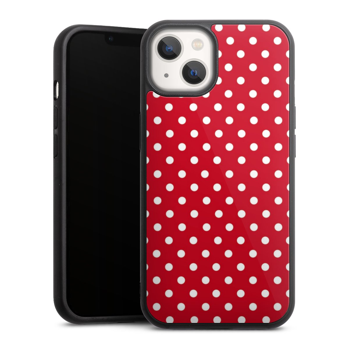 iPhone 13 Handy Gallery Case Handyhülle 9H Gehärtetes Glas Rückseite Hülle Points Polka Dots Retro Gallery Case