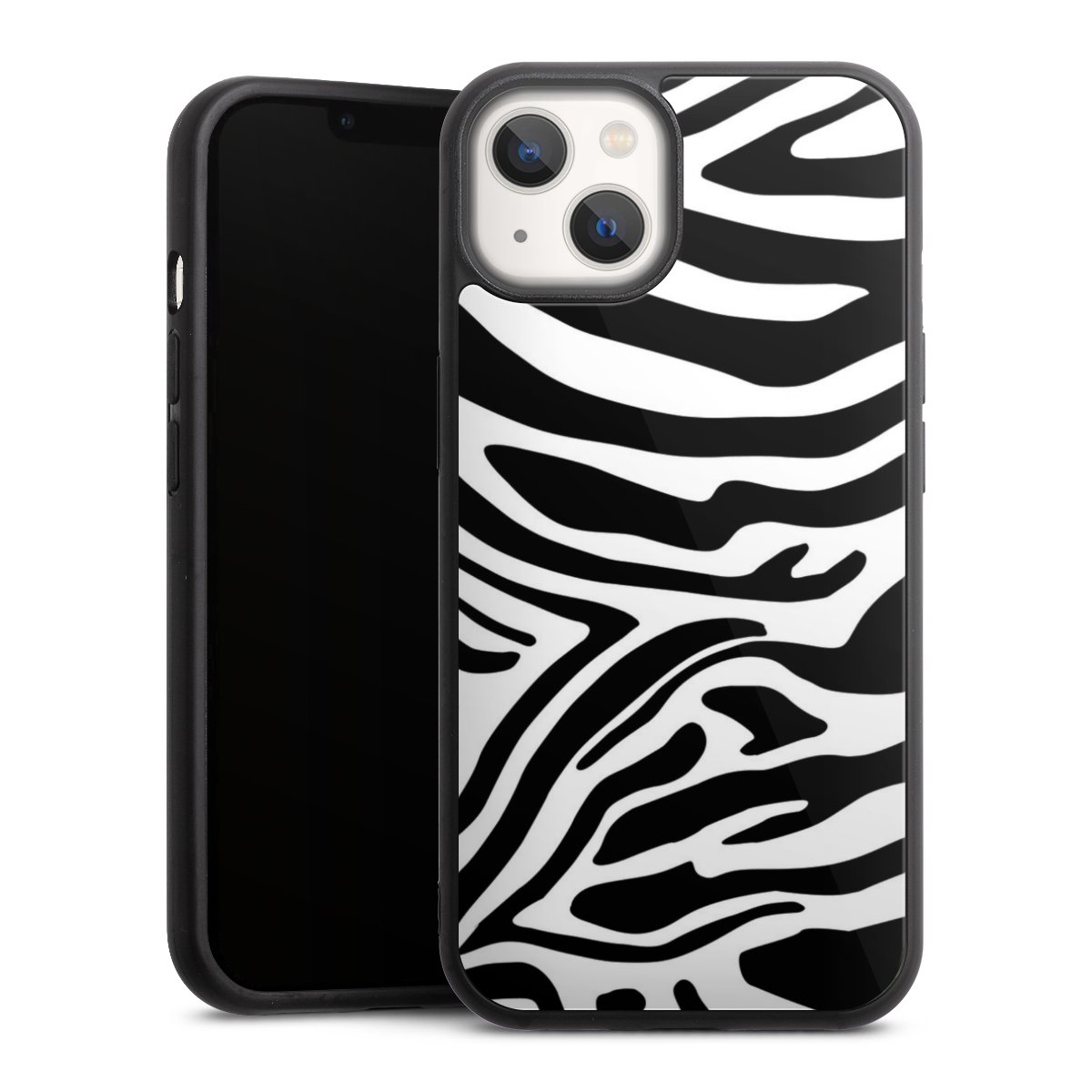 iPhone 13 Handy Gallery Case Handyhülle 9H Gehärtetes Glas Rückseite Hülle Zebra Animal Look Animal Print Gallery Case