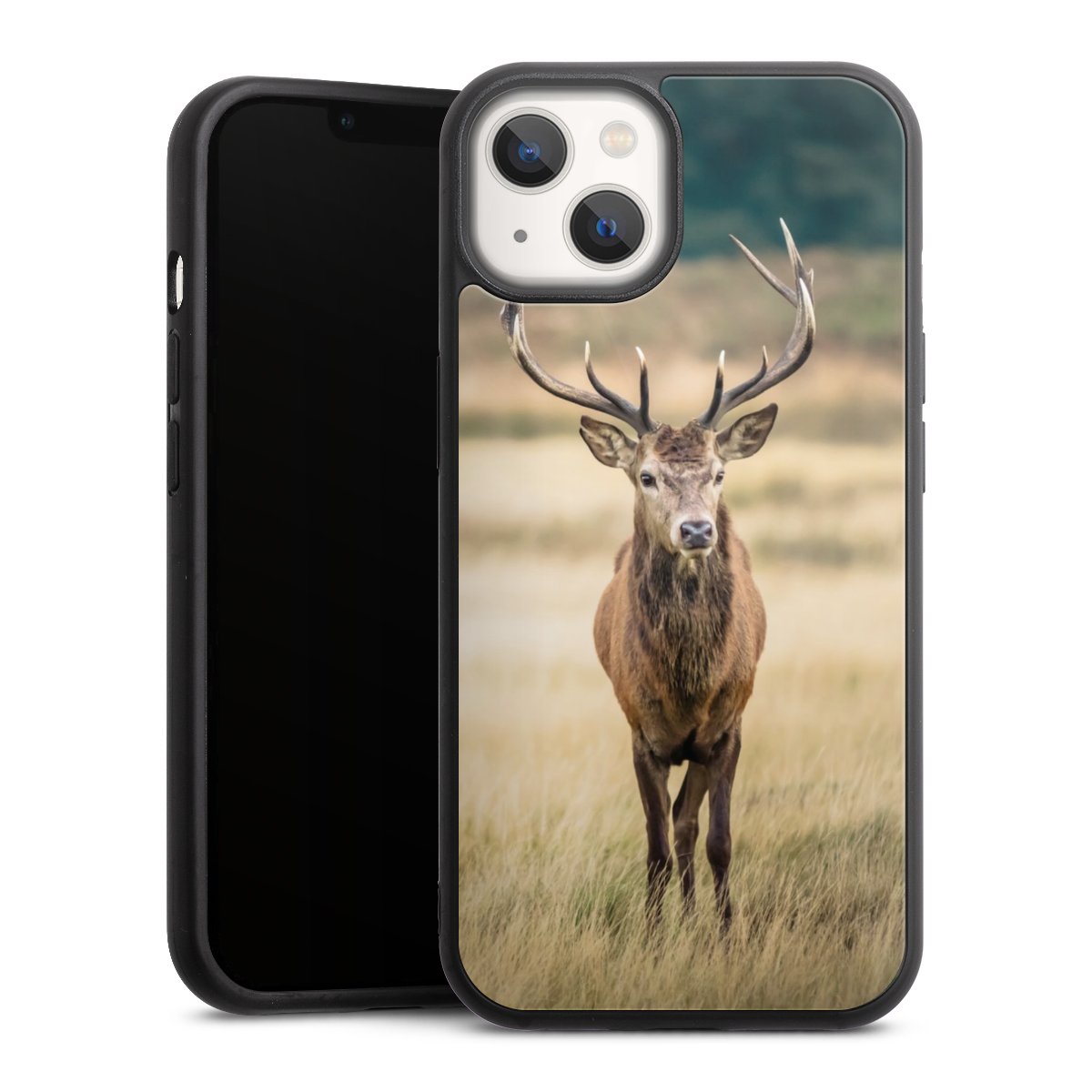 iPhone 13 Handy Gallery Case Handyhülle 9H Gehärtetes Glas Rückseite Hülle Deer Meadow Forrest Gallery Case