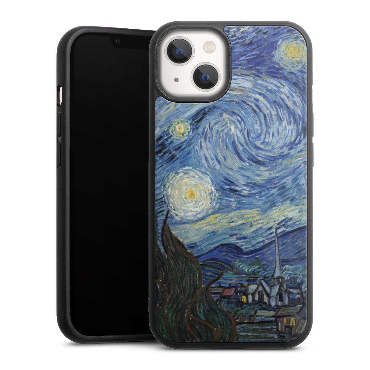 iPhone 13 Handy Gallery Case Handyhülle 9H Gehärtetes Glas Rückseite Hülle The Starry Night Kunst Vincent Van Gogh Gallery Case