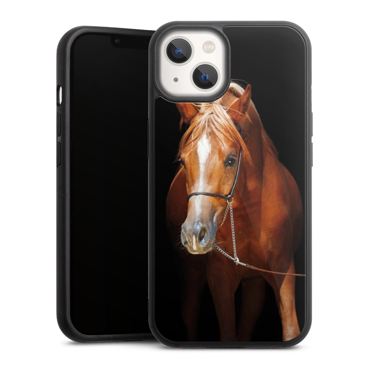 iPhone 13 Handy Gallery Case Handyhülle 9H Gehärtetes Glas Rückseite Hülle Mare Horse Hobby Gallery Case