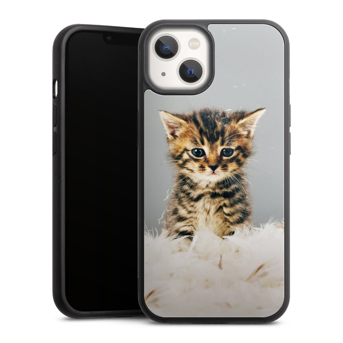 iPhone 13 Handy Gallery Case Handyhülle 9H Gehärtetes Glas Rückseite Hülle Cat Feather Pet Gallery Case