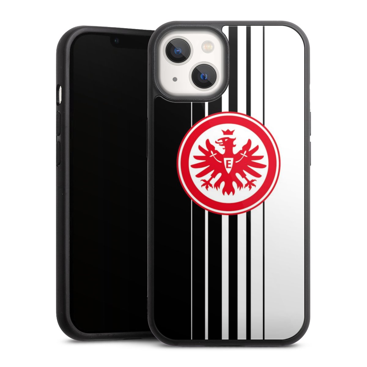 iPhone 13 Handy Gallery Case Handyhülle 9H Gehärtetes Glas Rückseite Hülle Stripes Eintracht Frankfurt Official Licensed Product Gallery Case