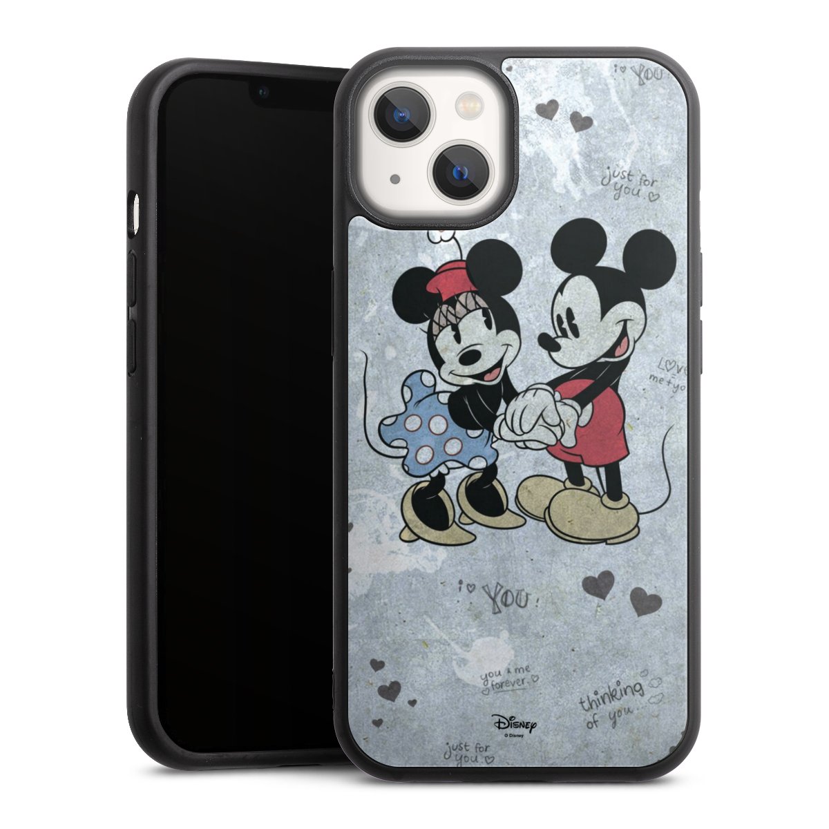 iPhone 13 Handy Gallery Case Handyhülle 9H Gehärtetes Glas Rückseite Hülle Mickey & Minnie Mouse Vintage Disney Gallery Case