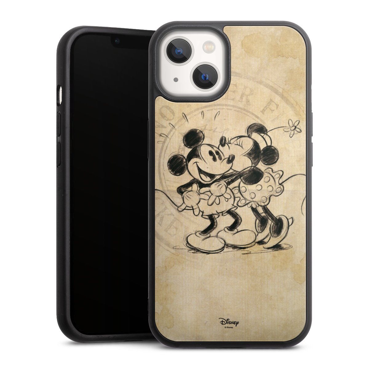 iPhone 13 Handy Gallery Case Handyhülle 9H Gehärtetes Glas Rückseite Hülle Mickey Mouse Vintage Minnie Mouse Gallery Case