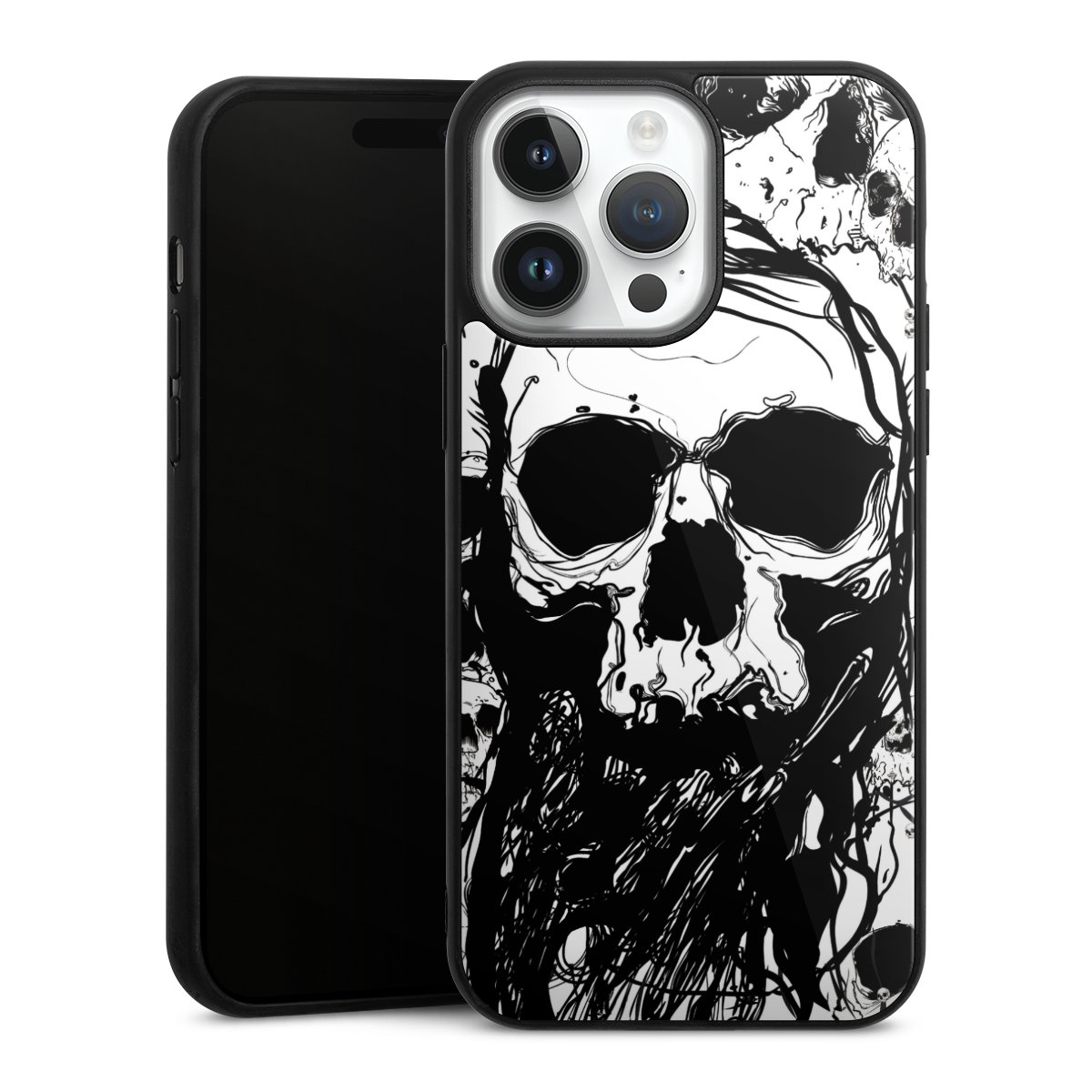 iPhone 14 Pro Max Handy Gallery Case Handyhülle 9H Gehärtetes Glas Rückseite Hülle Totenkopf Halloween Gallery Case