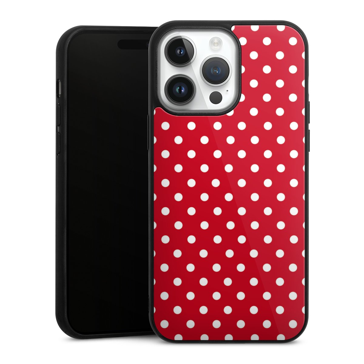 iPhone 14 Pro Max Handy Gallery Case Handyhülle 9H Gehärtetes Glas Rückseite Hülle Points Polka Dots Retro Gallery Case