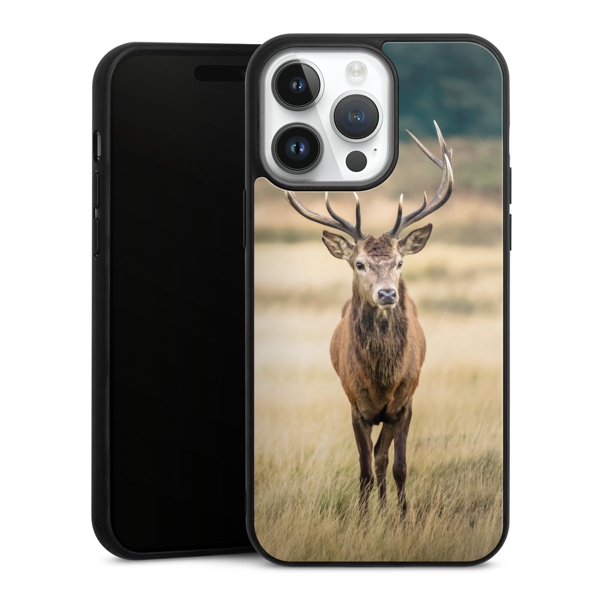 iPhone 14 Pro Max Handy Gallery Case Handyhülle 9H Gehärtetes Glas Rückseite Hülle Deer Meadow Forrest Gallery Case