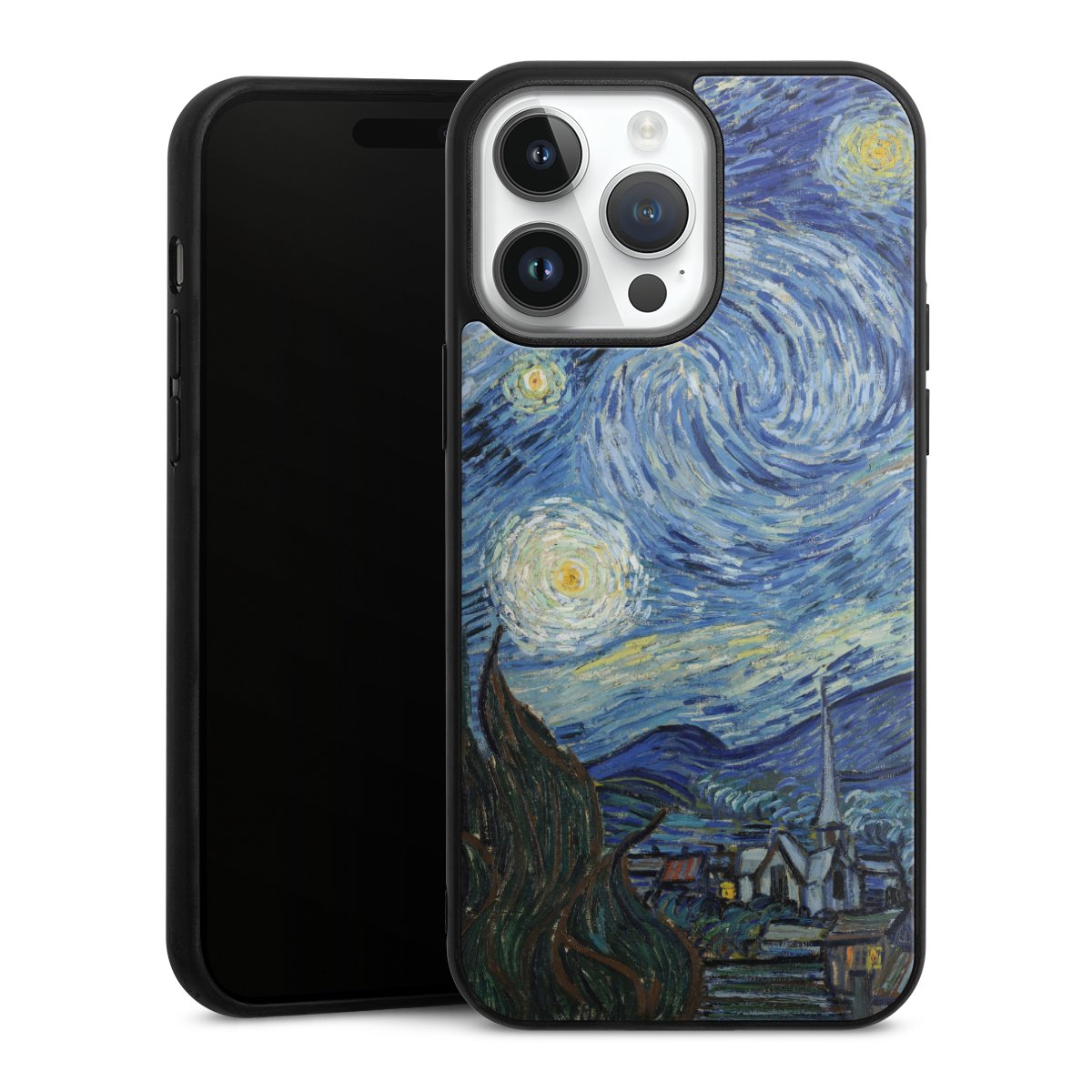 iPhone 14 Pro Max Handy Gallery Case Handyhülle 9H Gehärtetes Glas Rückseite Hülle The Starry Night Kunst Vincent Van Gogh Gallery Case