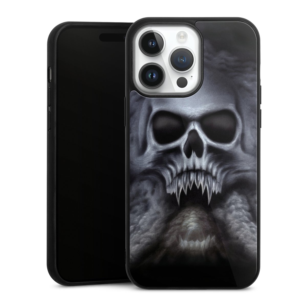 iPhone 14 Pro Max Handy Gallery Case Handyhülle 9H Gehärtetes Glas Rückseite Hülle Totenkopf Skull Gallery Case