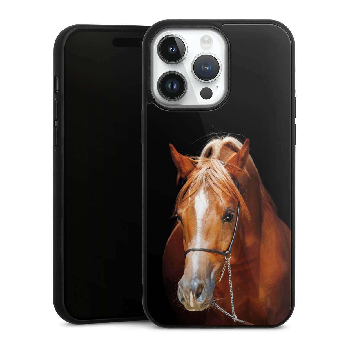 iPhone 14 Pro Max Handy Gallery Case Handyhülle 9H Gehärtetes Glas Rückseite Hülle Mare Horse Hobby Gallery Case