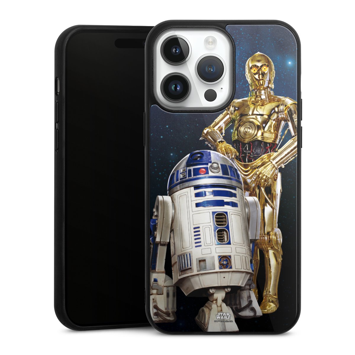 iPhone 14 Pro Max Handy Gallery Case Handyhülle 9H Gehärtetes Glas Rückseite Hülle Weltall Star Wars R2d2 Gallery Case