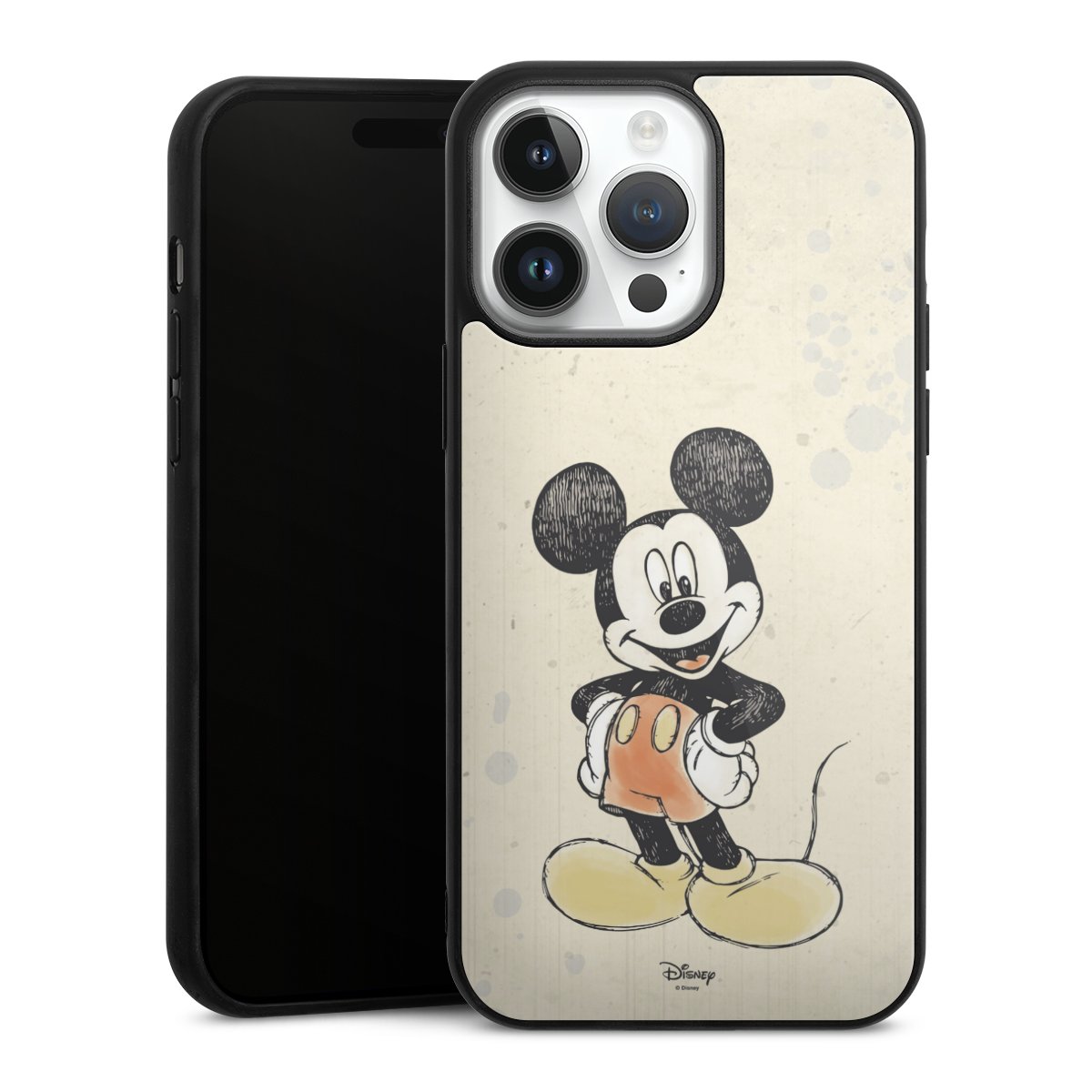 iPhone 14 Pro Max Handy Gallery Case Handyhülle 9H Gehärtetes Glas Rückseite Hülle Water Colour Mickey & Minnie Mouse Official Licensed Product Gallery Case