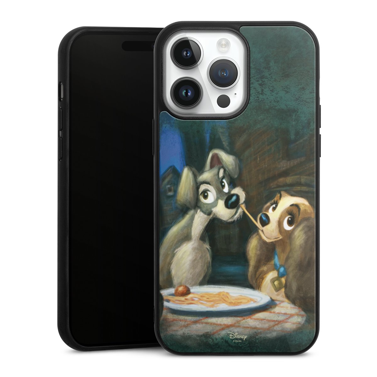 iPhone 14 Pro Max Handy Gallery Case Handyhülle 9H Gehärtetes Glas Rückseite Hülle Lady And The Tramp Official Licensed Product Disney Gallery Case