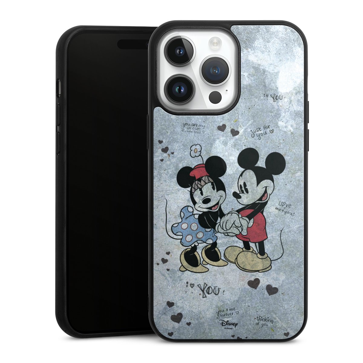 iPhone 14 Pro Max Handy Gallery Case Handyhülle 9H Gehärtetes Glas Rückseite Hülle Mickey & Minnie Mouse Vintage Disney Gallery Case