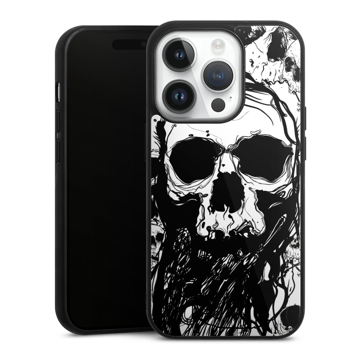 iPhone 14 Pro Handy Gallery Case Handyhülle 9H Gehärtetes Glas Rückseite Hülle Totenkopf Halloween Gallery Case