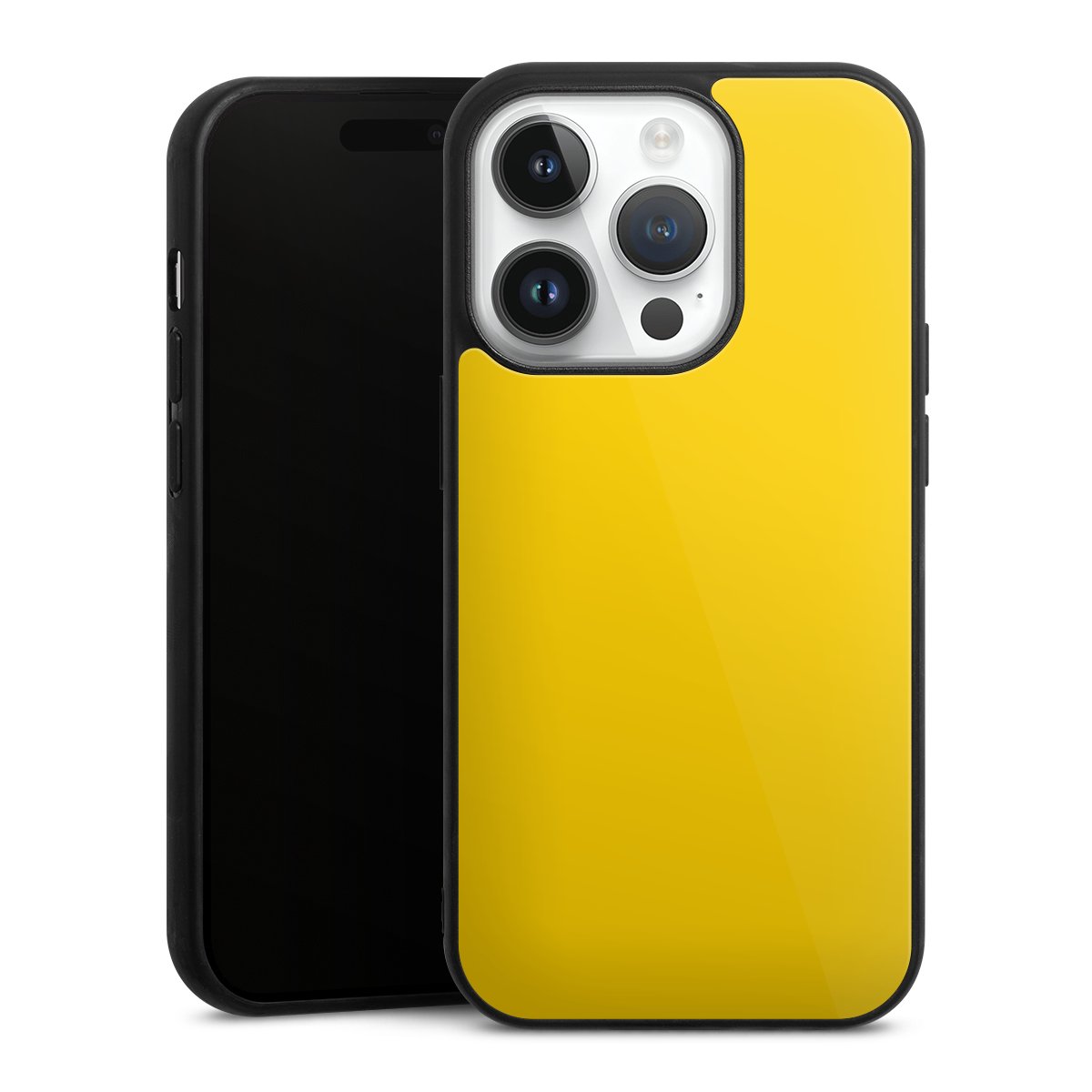 iPhone 14 Pro Handy Gallery Case Handyhülle 9H Gehärtetes Glas Rückseite Hülle Yellow Unicoloured Colour Gallery Case