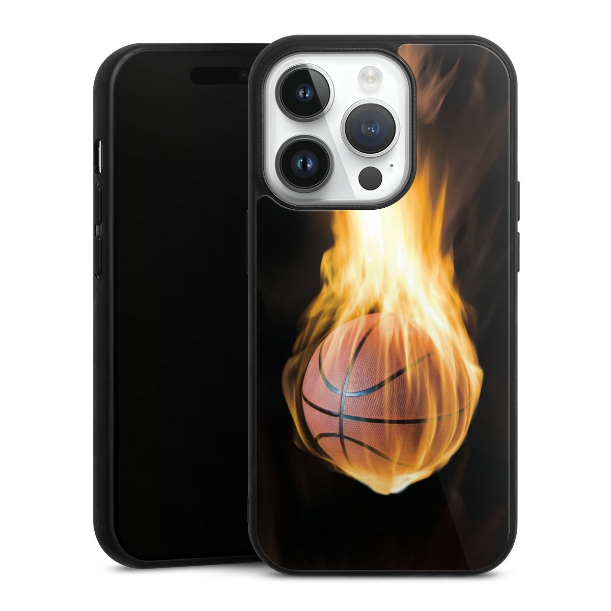 iPhone 14 Pro Handy Gallery Case Handyhülle 9H Gehärtetes Glas Rückseite Hülle Basketball Sports Fire Gallery Case