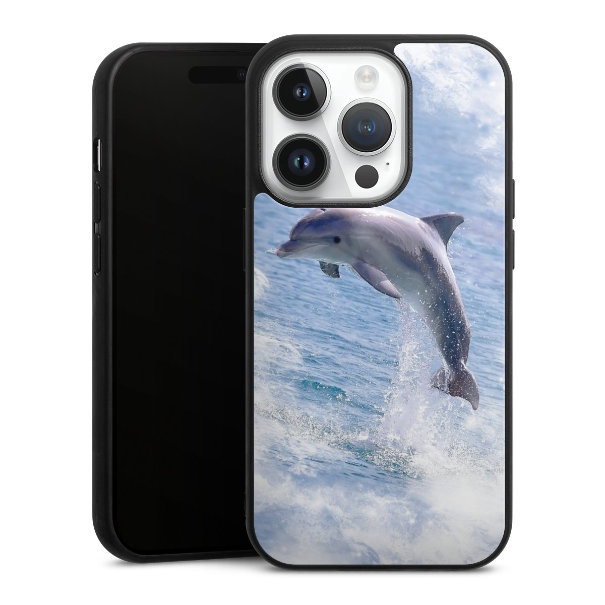 iPhone 14 Pro Handy Gallery Case Handyhülle 9H Gehärtetes Glas Rückseite Hülle Dolphin Ocean Wale Gallery Case