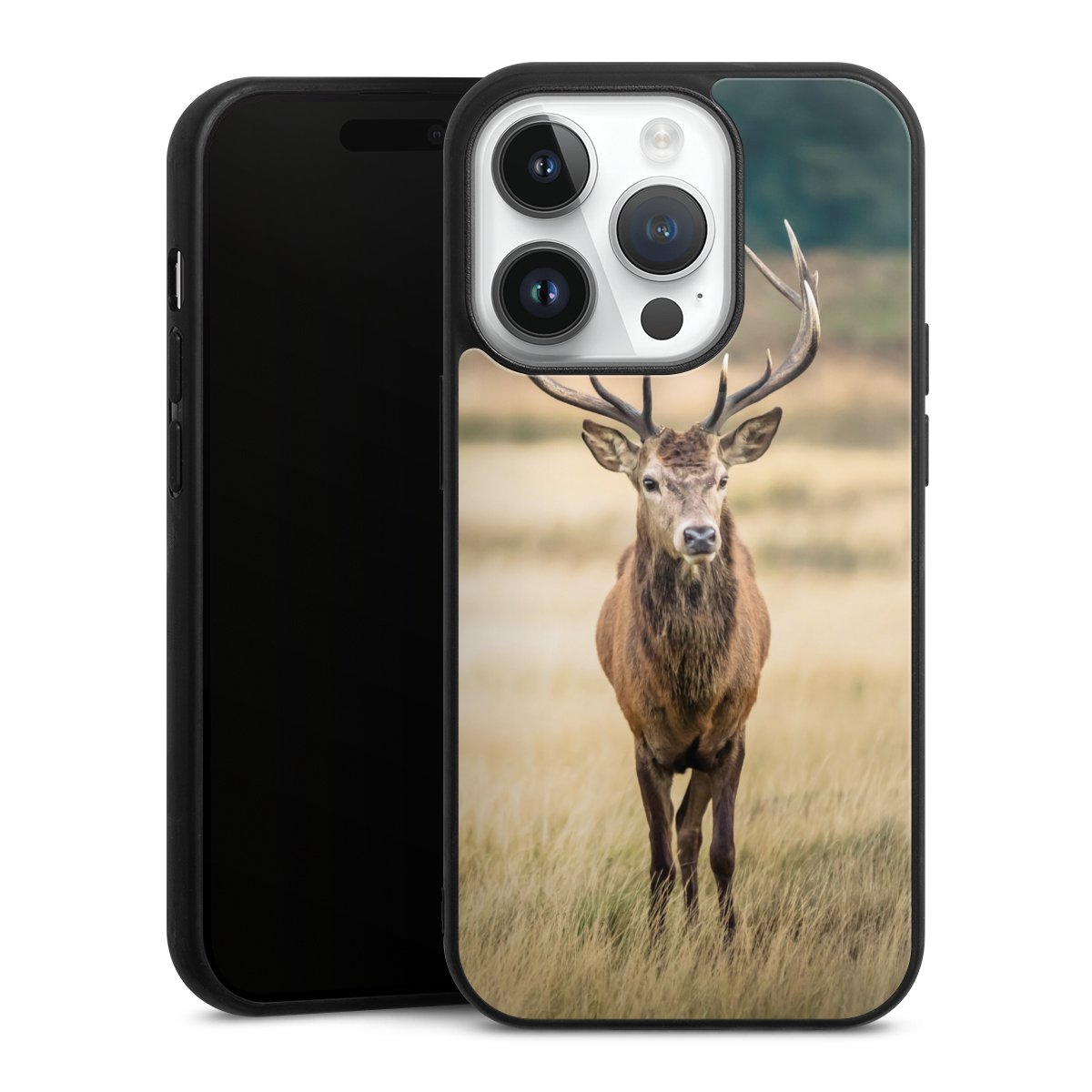 iPhone 14 Pro Handy Gallery Case Handyhülle 9H Gehärtetes Glas Rückseite Hülle Deer Meadow Forrest Gallery Case