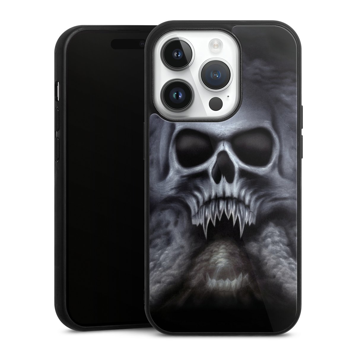 iPhone 14 Pro Handy Gallery Case Handyhülle 9H Gehärtetes Glas Rückseite Hülle Totenkopf Skull Gallery Case