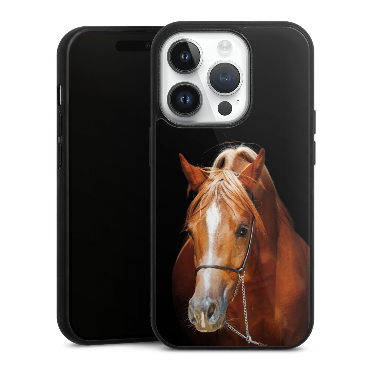 iPhone 14 Pro Handy Gallery Case Handyhülle 9H Gehärtetes Glas Rückseite Hülle Mare Horse Hobby Gallery Case